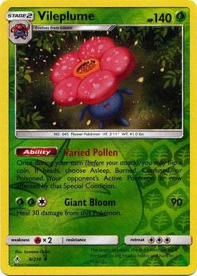 Pokemon Card Unbroken Bonds 8/214 008/214 Vileplume Rare Reverse Holo