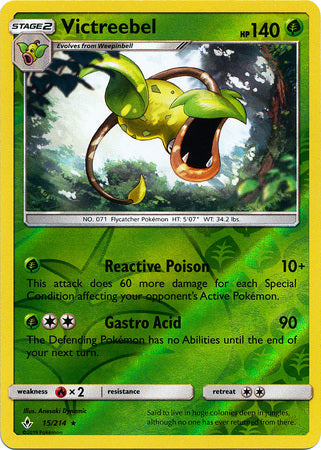 <transcy>Pokemon Card Unbroken Bonds 15/214 015/214 Victreebel Rare Reverse Holo</transcy>