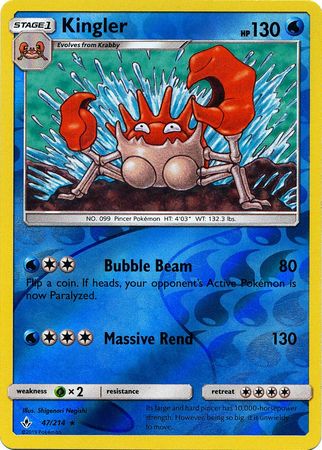 <transcy>Pokemon Card Unbroken Bonds 47/214 047/214 Kingler Rare Reverse Holo</transcy>