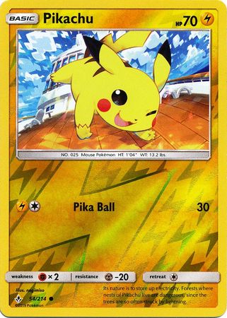 <transcy>Pokemon Card Unbroken Bonds 54/214 054/214 Pikachu Common Reverse Holo</transcy>