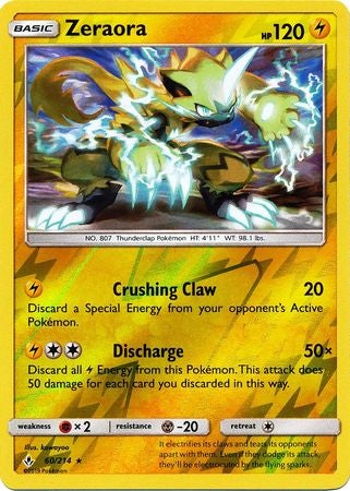 <transcy>Pokemon Card Unbroken Bonds 60/214 060/214 Zeraora Rare Reverse Holo</transcy>