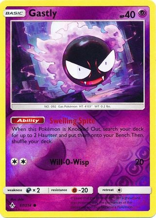 <transcy>Pokemon Card Unbroken Bonds 67/214 067/214 Gastly Common Reverse Holo</transcy>