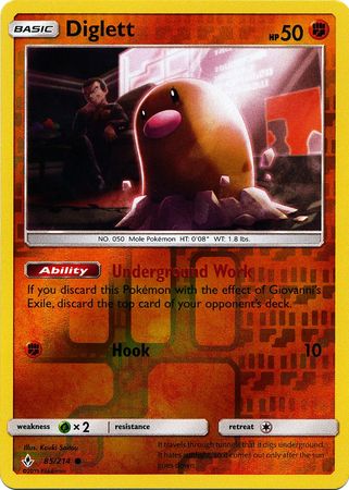 <transcy>Pokemon Card Unbroken Bonds 85/214 085/214 Diglett Common Reverse Holo</transcy>