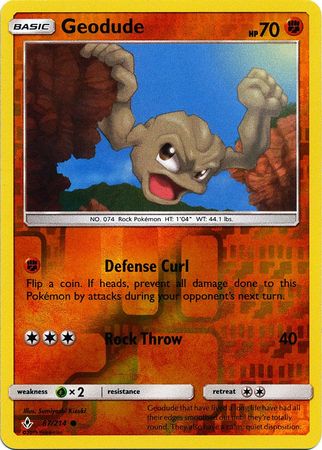 <transcy>Pokemon Card Unbroken Bonds 87/214 087/214 Geodude Common Reverse Holo</transcy>