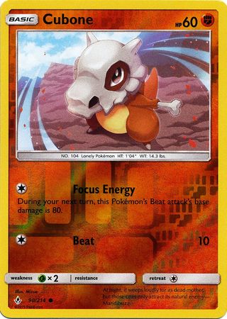 <transcy>Pokemon Card Unbroken Bonds 90/214 090/214 Cubone Common Reverse Holo</transcy>