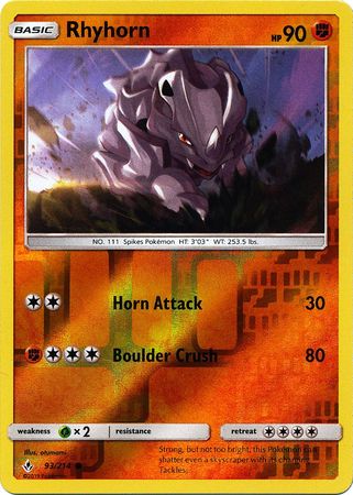 <transcy>Pokemon Card Unbroken Bonds 93/214 093/214 Rhyhorn Common Reverse Holo</transcy>