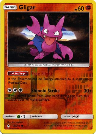 Pokemon Card Unbroken Bonds 98/214 098/214 Gligar Common Reverse Holo –  Brokenvase Games