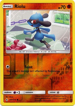 <transcy>Pokemon Card Unbroken Bonds 102/214 Riolu Common Reverse Holo</transcy>