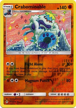 <transcy>Pokemon Card Unbroken Bonds 105/214 Crabominable Rare Reverse Holo</transcy>