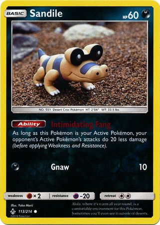 <transcy>Pokemon Card Unbroken Bonds 113/214 Sandile Common Reverse Holo</transcy>