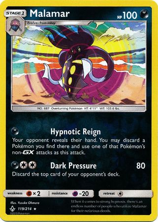 Pokemon Card Unbroken Bonds 119/214 Malamar Rare Reverse Holo