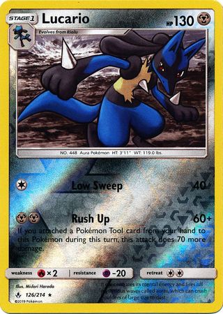 <transcy>Pokemon Card Unbroken Bonds 126/214 Lucario Seltenes Reverse Holo</transcy>