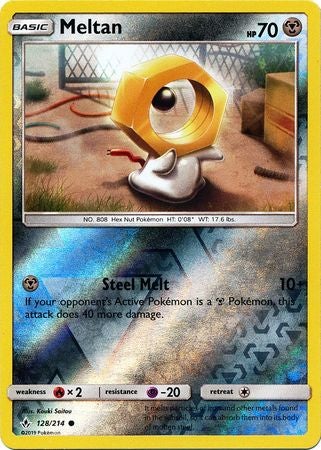 <transcy>Pokemon Card Unbroken Bonds 128/214 Meltan Common Reverse Holo</transcy>