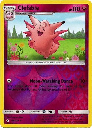 <transcy>Pokemon Card Unbroken Bonds 133/214 Clefable Rare Reverse Holo</transcy>