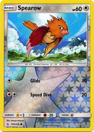 <transcy>Pokemon Card Unbroken Bonds 145/214 Spearow Common Reverse Holo</transcy>