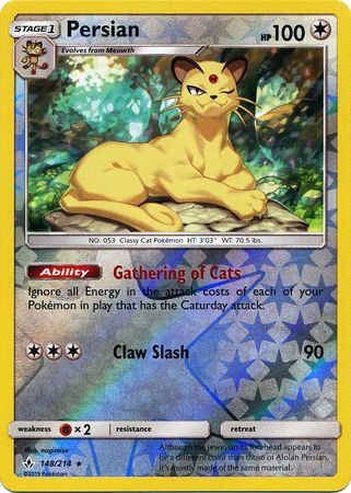 <transcy>Pokemon Karte Ungebrochene Anleihen 148/214 Persian Rare Reverse Holo</transcy>