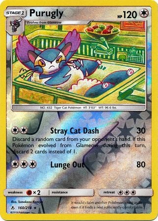 Pokemon Card Unbroken Bonds 160/214 Purugly Rare Reverse Holo