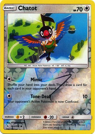 <transcy>Pokemon Card Unbroken Bonds 162/214 Chatot Gelegentlich Reverse Holo</transcy>