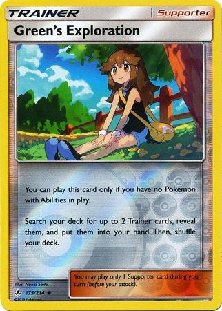 <transcy>Pokemon Card Unbroken Bonds 175/214 Green&#39;s Exploration Supporter Gelegentlich Reverse Holo</transcy>