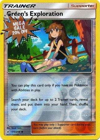 <transcy>Pokemon Card Unbroken Bonds 175/214 Green&#39;s Exploration Supporter Gelegentlich Reverse Holo</transcy>