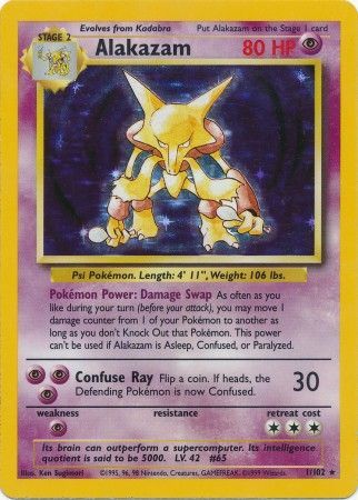 (S) Pokemon Card Base Set Unlimited 1/102 Alakazam Holo Rare NEAR MINT