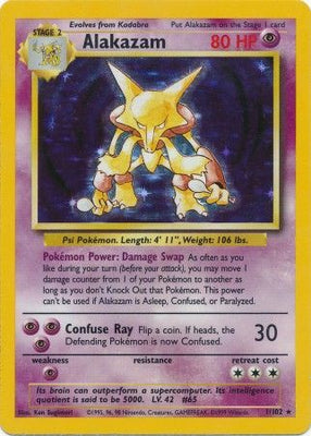 Pokemon Card Base Set Unlimited 1/102 Alakazam Holo Rare NEAR MINT