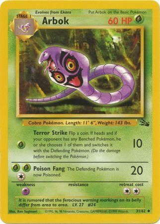 Pokemon Card Fossil Set Unlimited 31/62 Arbok Uncommon NEAR MINT