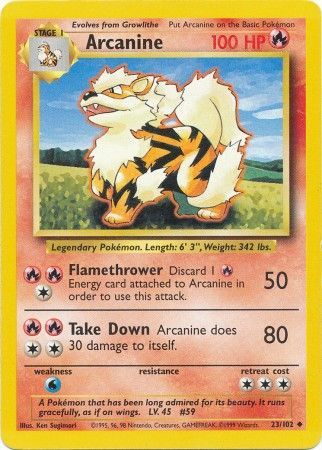 Pokemon Card Base Set Unlimited 23/102 Arcanine Uncommon NEAR MINT