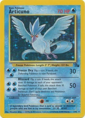 Pokemon Card Fossil Set Unlimited 2/62 Articuno Holo Rare PLAYED