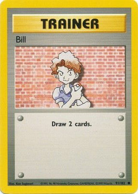 Pokemon Card Base Set Unlimited 91/102 Bill Trainer Common NEAR MINT
