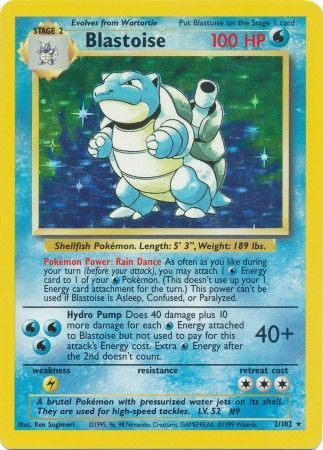 (S) Pokemon Card Base Set Unlimited 2/102 Blastoise Holo Rare NEAR MINT