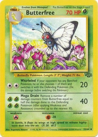 Pokemon Card Jungle Set Unlimited 33/64 Butterfree Uncommon NEAR MINT