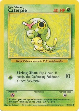 Pokemon Card Base Set Unlimited 45/102 Caterpie Common PLAYED