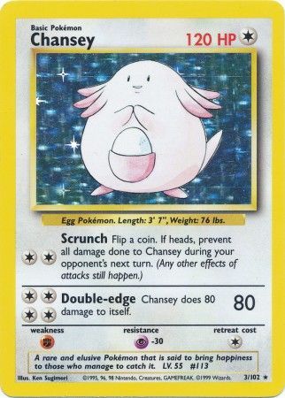 (S) Pokemon Card Base Set Unlimited 3/102 Chansey Holo Rare PLAYED