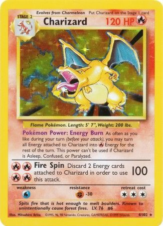 (S) Pokemon Card Base Set Unlimited 4/102 Charizard Holo Rare PLAYED