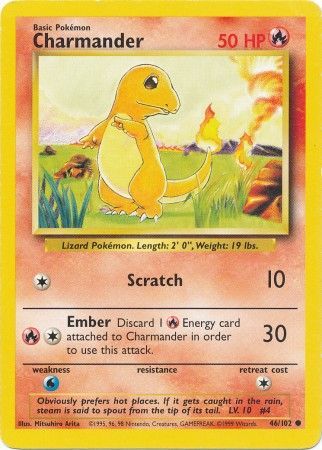 Pokemon Card Base Set Unlimited 46/102 Charmander Common PLAYED