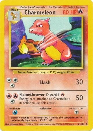 Pokemon Card Base Set Unlimited 24/102 Charmeleon Uncommon NEAR MINT