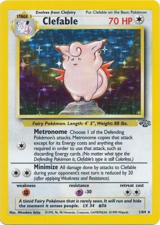 (S) Pokemon Card Jungle Set Unlimited 1/64 Clefable Holo Rare NEAR MINT