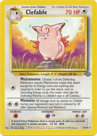 Pokemon Card Jungle Set Unlimited 17/64 Clefable Rare NEAR MINT