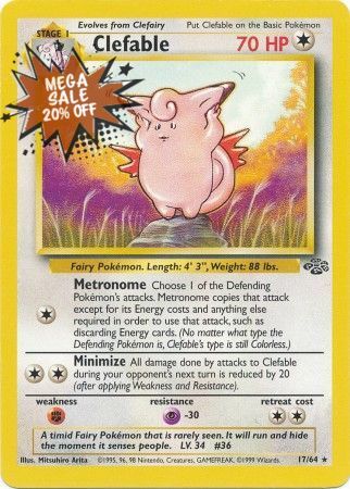 Pokemon Card Jungle Set Unlimited 17/64 Clefable Rare NEAR MINT