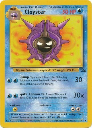 Pokemon Card Fossil Set Unlimited 32/62 Cloyster Uncommon NEAR MINT