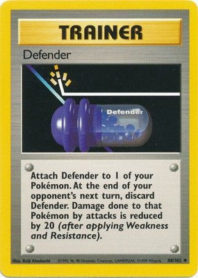 Pokemon Card Base Set Unlimited 80/102 Defender Trainer Uncommon PLAYED