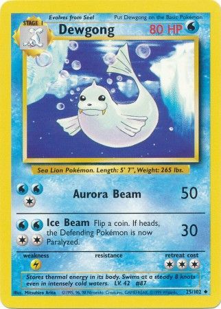 Pokemon Card Base Set Unlimited 25/102 Dewgong Uncommon NEAR MINT