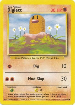 Pokemon Card Base Set Unlimited 47/102 Diglett Common NEAR MINT