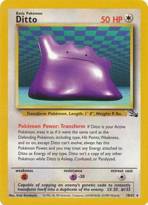 Pokemon Card Fossil Set Unlimited 18/62 Ditto Rare PLAYED