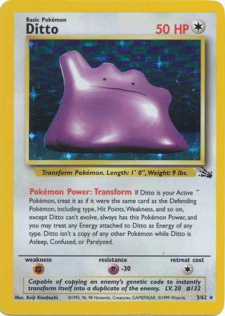 (S) Pokemon Card Fossil Set Unlimited 3/62 Ditto Holo Rare NEAR MINT