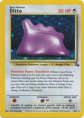 Pokemon Card Fossil Set Unlimited 3/62 Ditto Holo Rare PLAYED