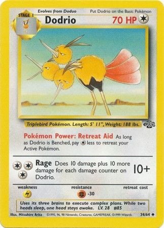 Pokemon Card Jungle Set Unlimited 34/64 Dodrio Uncommon NEAR MINT