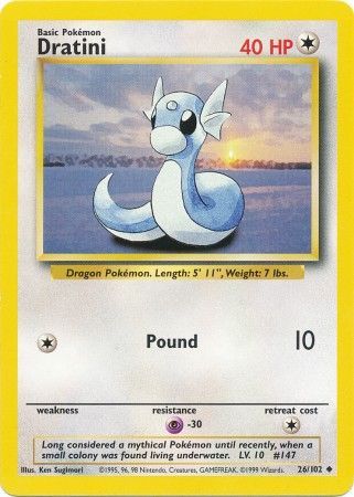 Pokemon Card Base Set Unlimited 26/102 Dratini Uncommon PLAYED