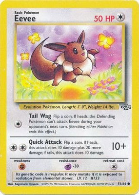 Pokemon Card Jungle Set Unlimited 51/64 Eevee Common NEAR MINT